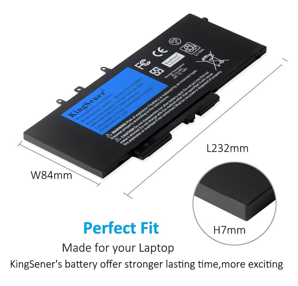 Kingsener GJKNX Laptop Battery For Dell Latitude 5480 5580 5490 5590 For DELL Precision M3520 M3530 GD1JP 7.6V 68WH