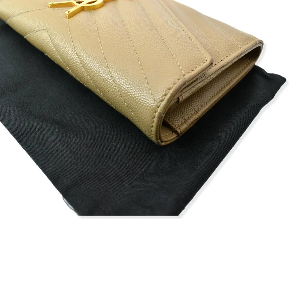 Pre-owned YVES SAINT LAURENT Monogram Grain De Poudre Wallet Beige