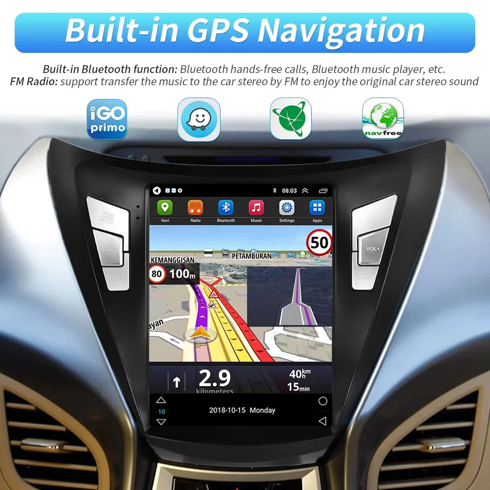 Podofo 2G+64G for Hyundai Elantra 2011 2012 2013 Android 9.7'' Touchscreen Car Stereo Radio Bluetooth FM Mirror Link GPS WIFI USB, with Backup Camera