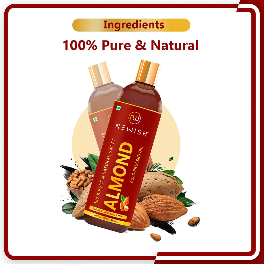 Newish® Badam Rogan Oil | 100% Pure & Natural Cold Pressed Sweet Almond Oil For Hair, Body And Skin, Unrefined 200Ml (Pack Of 1)