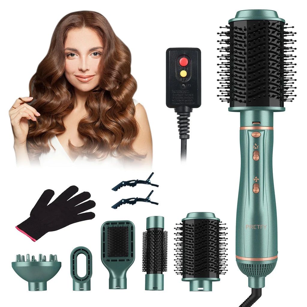 Pretfy Hair Dryer Brush, 5 in 1 Blow Dryer & Volumizer, Negative Ion Detachable Hot Air Brush Set Hair Styler for Straightening/ Drying/ Curling/ Styling
