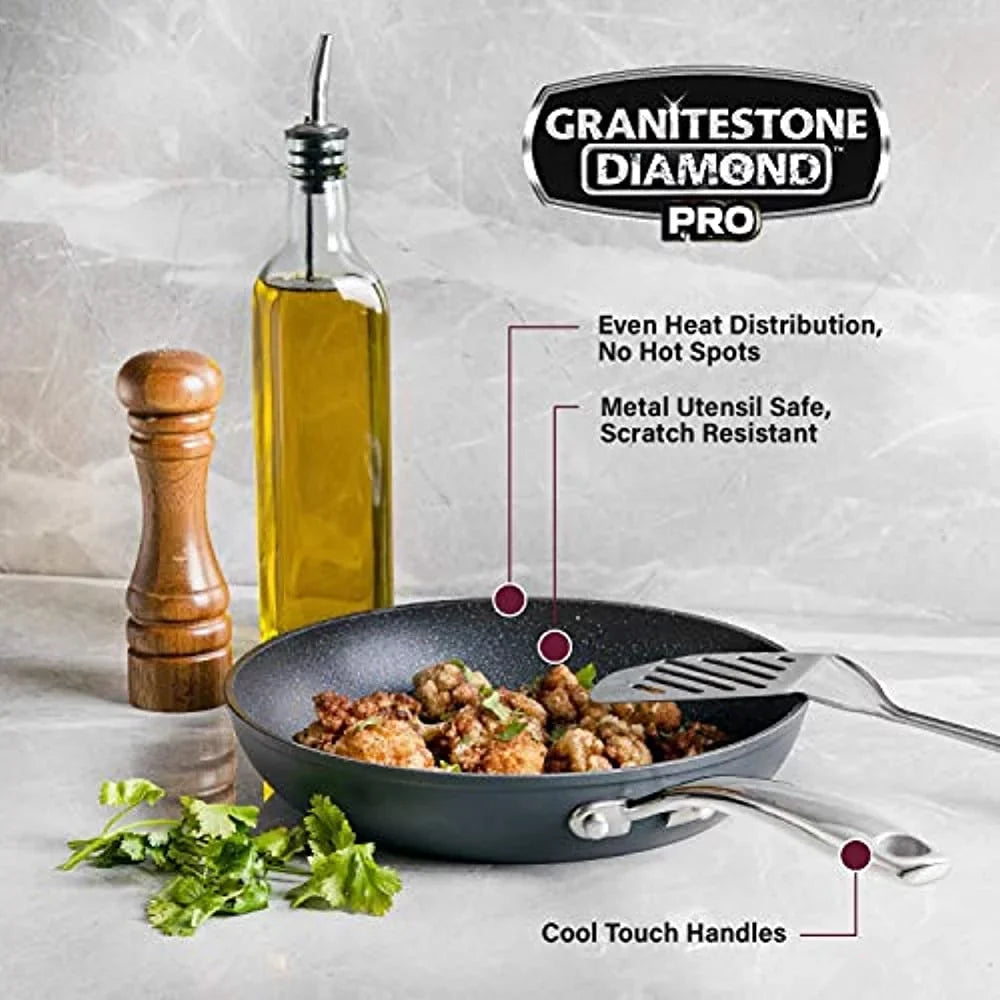 Granite Stone Hard Anodized Aluminum Ultra-Nonstick Ti-Ceramic Coating 20 Piece Cookware Set, Black, Dishwasher Safe, Oven Safe