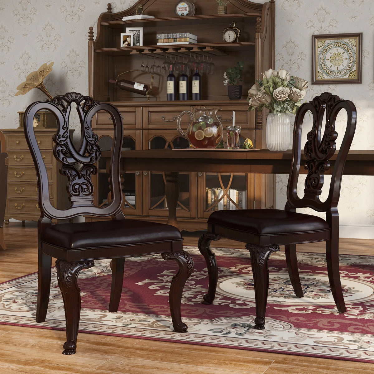 Furniture Of America IDF-3319W-SC Woden Side Chair- 2 Pack - Brown Cherry