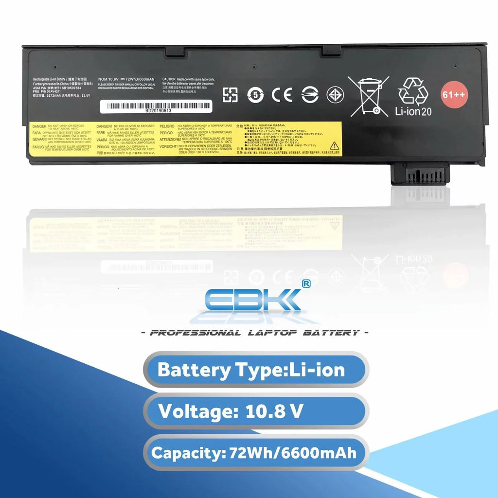 EBK 61++ Replacement Laptop Battery Compatible with Lenovo ThinkPad A475 A485 TP25 P51S P52S T470 T480 T570 T580 Series 01AV492 01AV427 01AV428 (10.8V 72Wh)