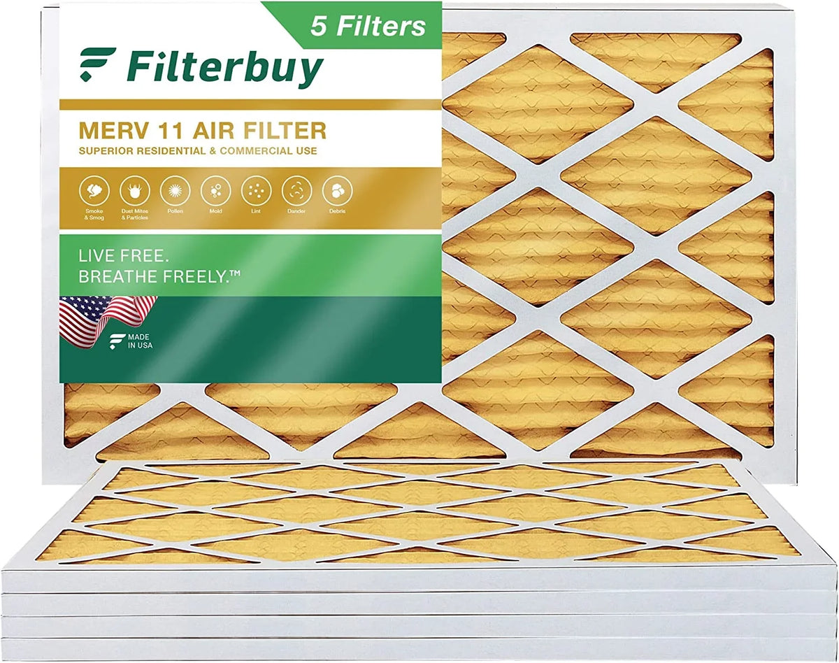 Filterbuy 17x25x1 MERV 11 Pleated HVAC AC Furnace Air Filters (5-Pack)