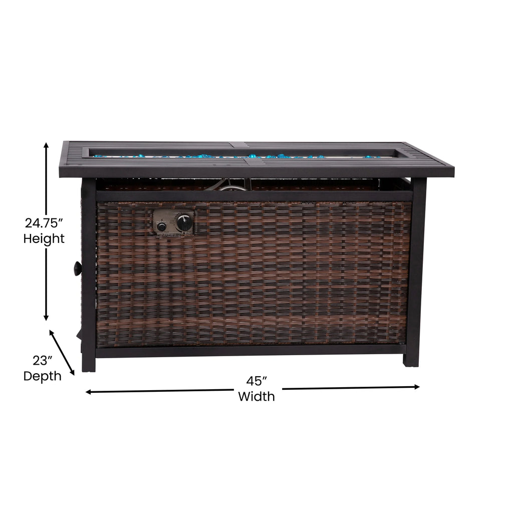 Lancaster Home Outdoor 50,000 BTU Fire Table with Steel Top and Wicker Base