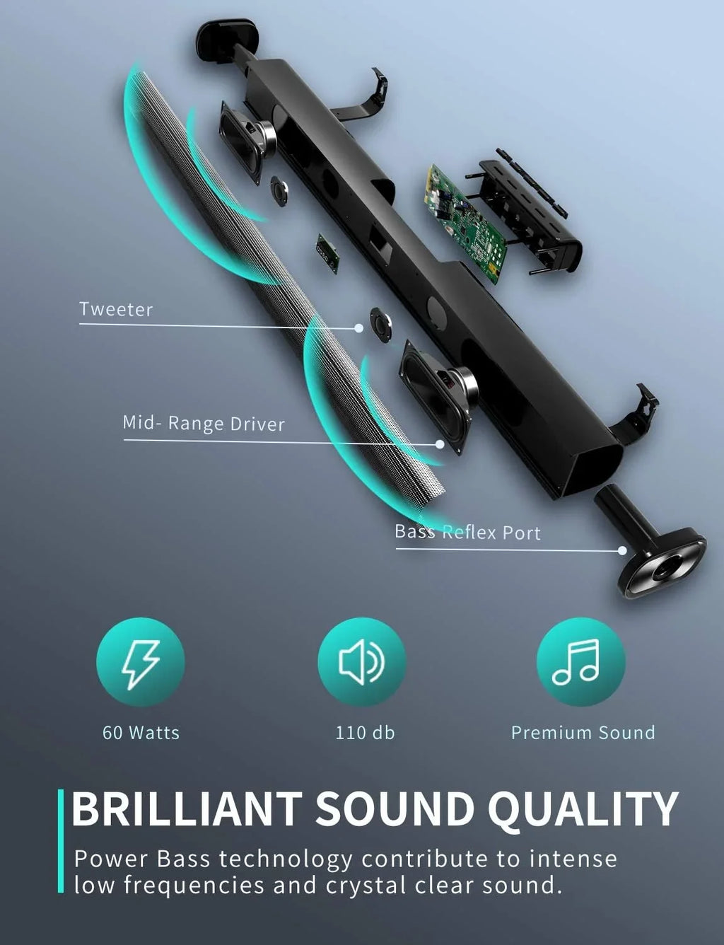 Open Box Vmai S5 2.0Ch Sound Bar for TV, Built-in Subwoofer, Bluetooth 5.0 Speaker -Black