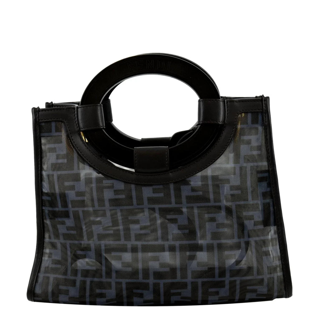 Pre-owned FENDI Runaway Shopper Small TPU FF Leather Tote Bag Black