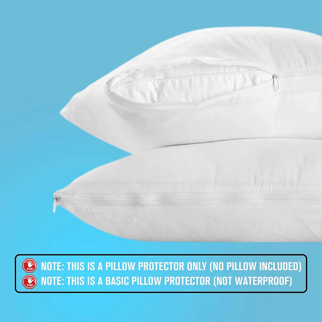 Poly-Cotton Zippered Pillow Cover - Standard Size Pillow Protector - Protects from Dirt, Dust, and Debris - 12 Pack
