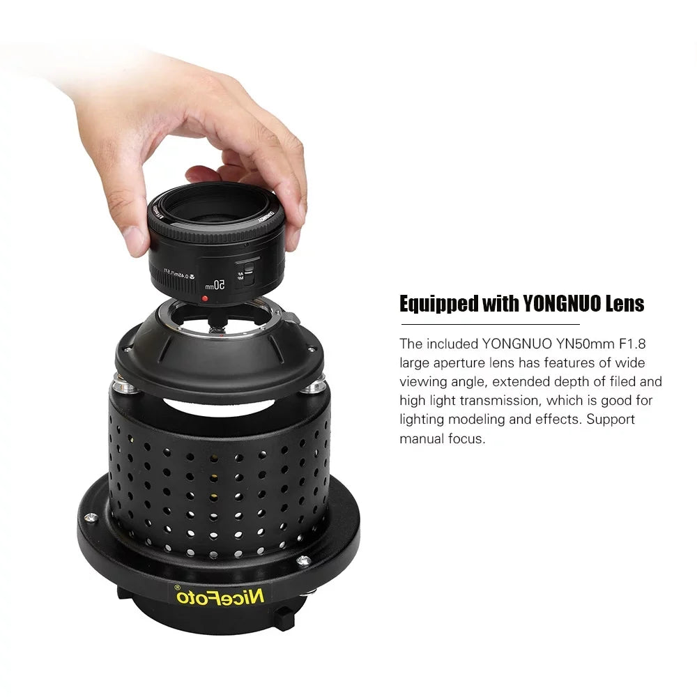 NiceFoto SN-29 Flash Concentrator Conical Snoot Video Art Styling Snoot with YONGNUO YN50mm F1.8 Lens Bowens Mount Photographic Equipment Accessories
