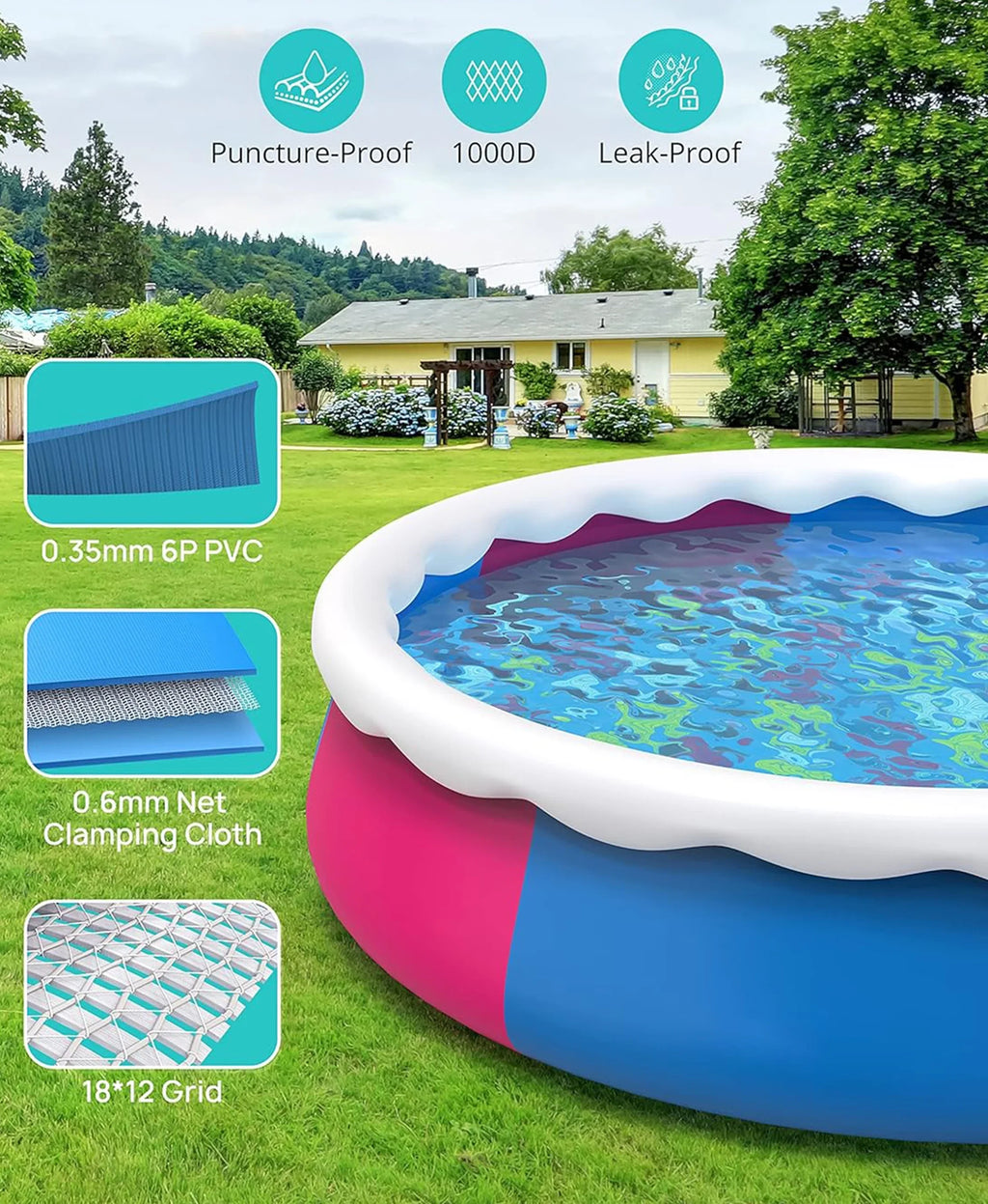 Inolait Inflatable Swimming Pool Above Ground for Kids Family Water Sport 15' x 36"