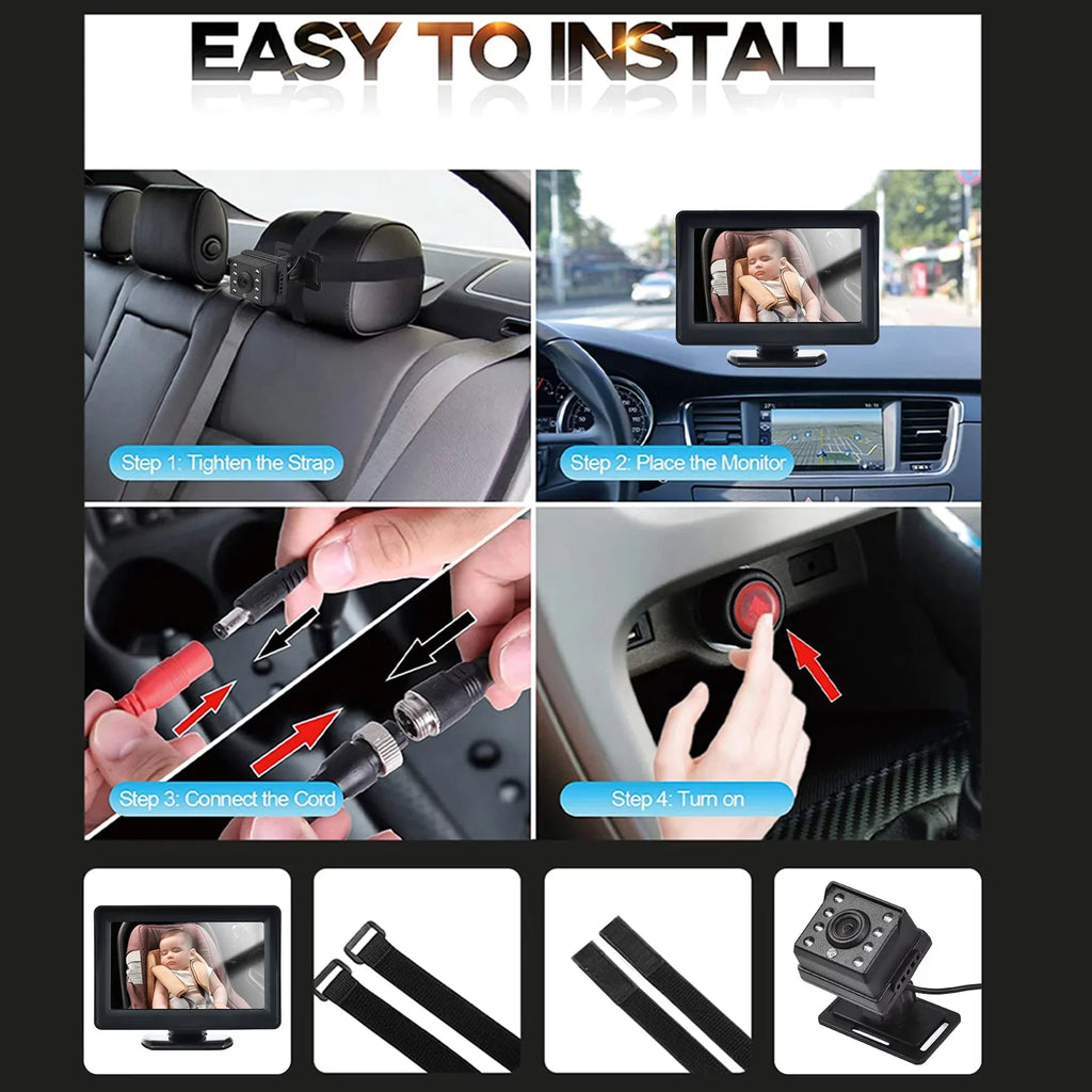 Pristin Invigilator,Inch Car Saddle Baby car Car Saddle Mirror Car Baby View Vision Baby Mirror Camera Easy Monitor 1080P Monitor Baby Car Baby Rear Saddle Car Mirror Camera Baby Monitor 150° Wide View