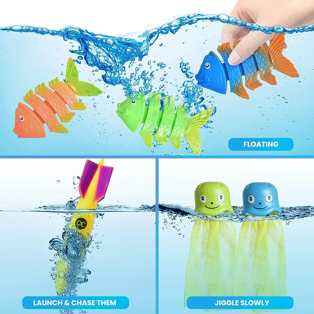 Fun Little Toys 34PCS Swimming Pool for Kids Water Toys for Backyard, Diving Toys for Kids Pool Toys
