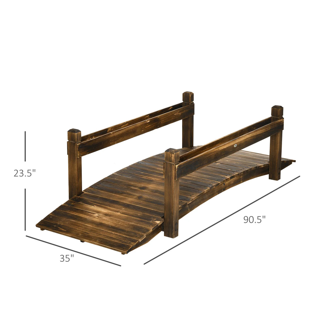 Outsunny Wooden Garden Bridge with Planters, Stained Finish Arc Footbridge