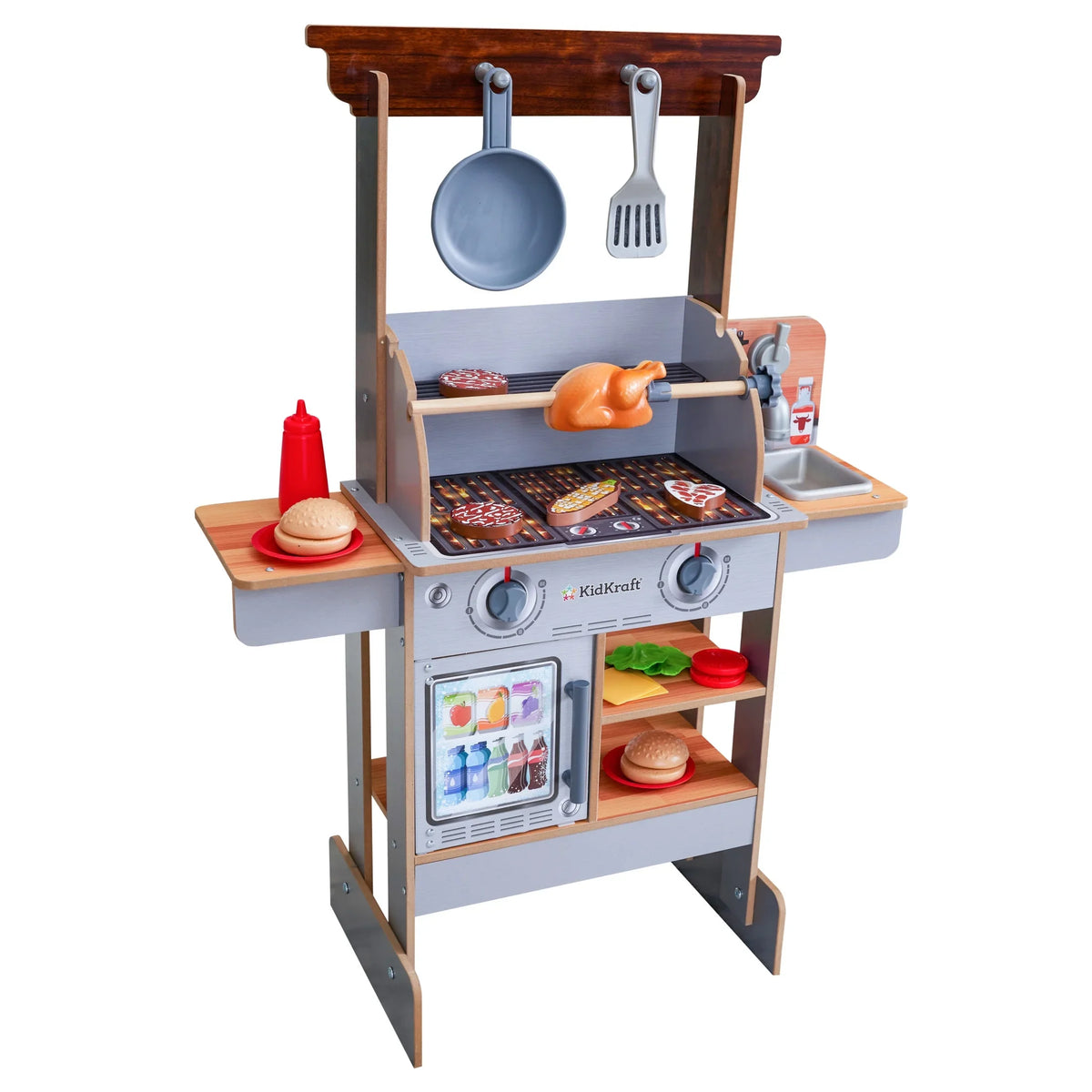 KidKraft Spin & Reveal Wooden Grill & Play Kitchen with Water-Reveal Food & 21 Accessories
