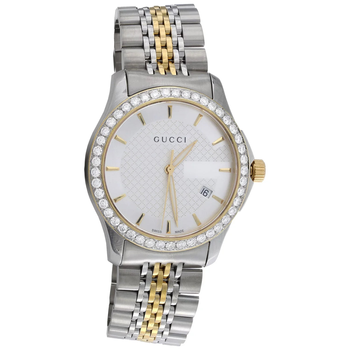 Gucci Ya126409 Diamond Watch G-Timeless 38mm Two Tone Yellow S. Steel PVD 2 CT.