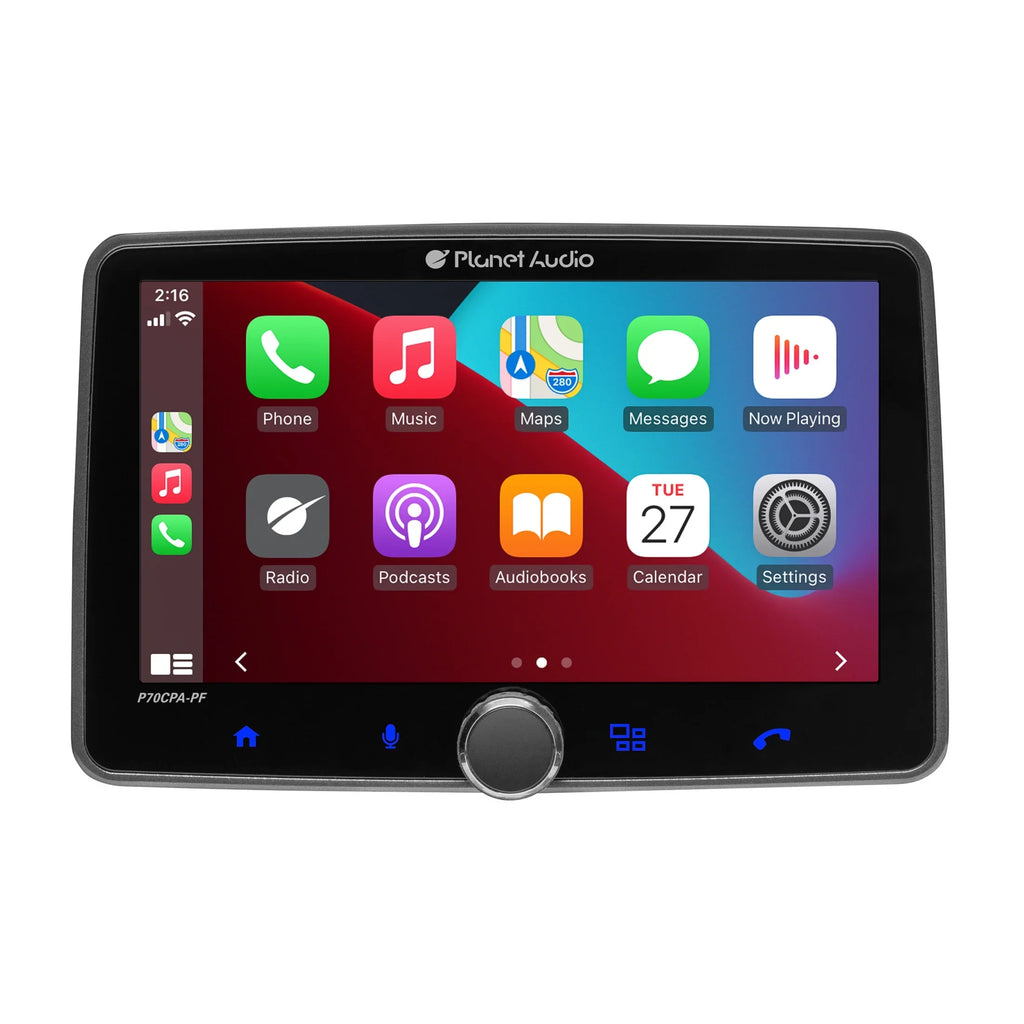 Planet Audio P70CPA-PCF Car Stereo - Apple CarPlay, Android Auto, Single Din, 7 Inch Touchscreen, Bluetooth, No CD DVD Player, AM/FM Radio Receiver, Backup Camera
