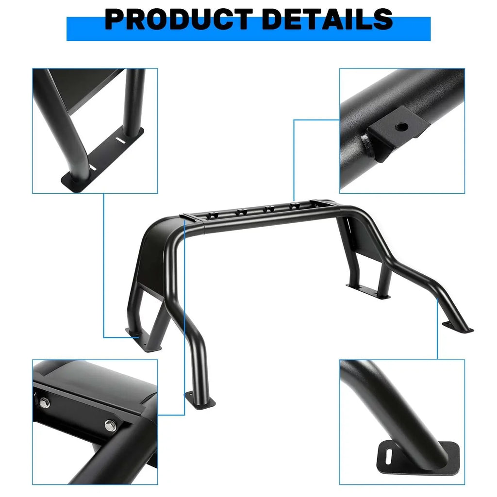 KOJEM Black Roll Bar Bed Cargo Sport Rack Head for 07-22 Chevrolet Silverado 1500 Dodge Ram 1500 GMC Sierra 1500 Ram 1500 Toyota Tundra 04-22 Ford F-150