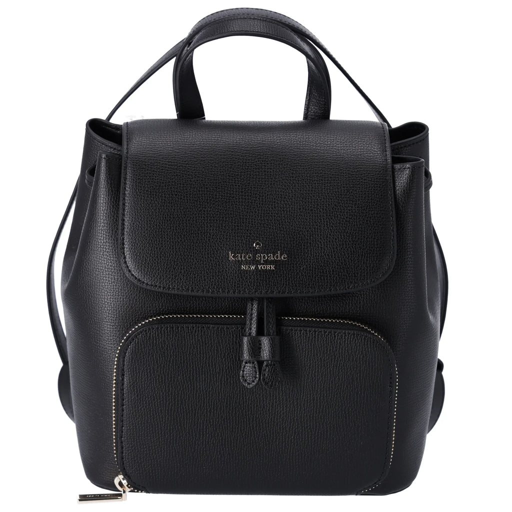 Kate Spade Kristi Refined Grain Leather Medium Flap Drawstring Backpack Black