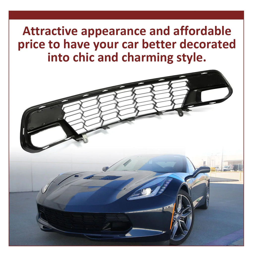 Kojem Front Lower Grille for 2014-2019 Chevrolet Corvette C7 All Models Z06 Style Bumper Cover Painted Glossy Black Plastic (W/O Front Camera Bracket)