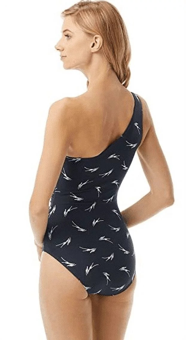 Michael Kors NAVY Feather One Shoulder One-Piece Swimsuit, US 14