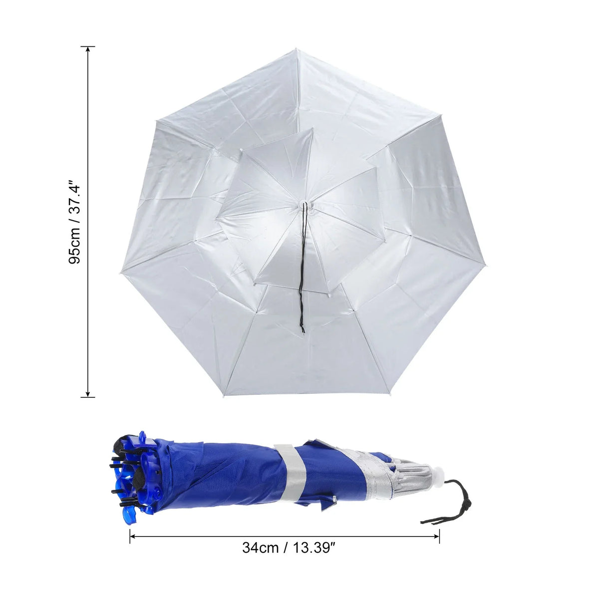 Uxcell OD 37.4" Umbrella Hat, Oxford Fabric Folding Double Layer Sun Rain Cap with Head Strip, Silver