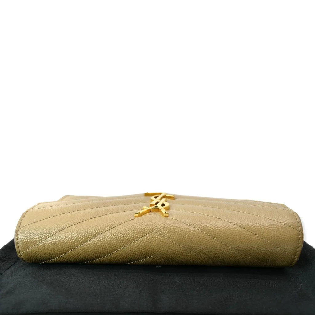 Pre-owned YVES SAINT LAURENT Monogram Grain De Poudre Wallet Beige