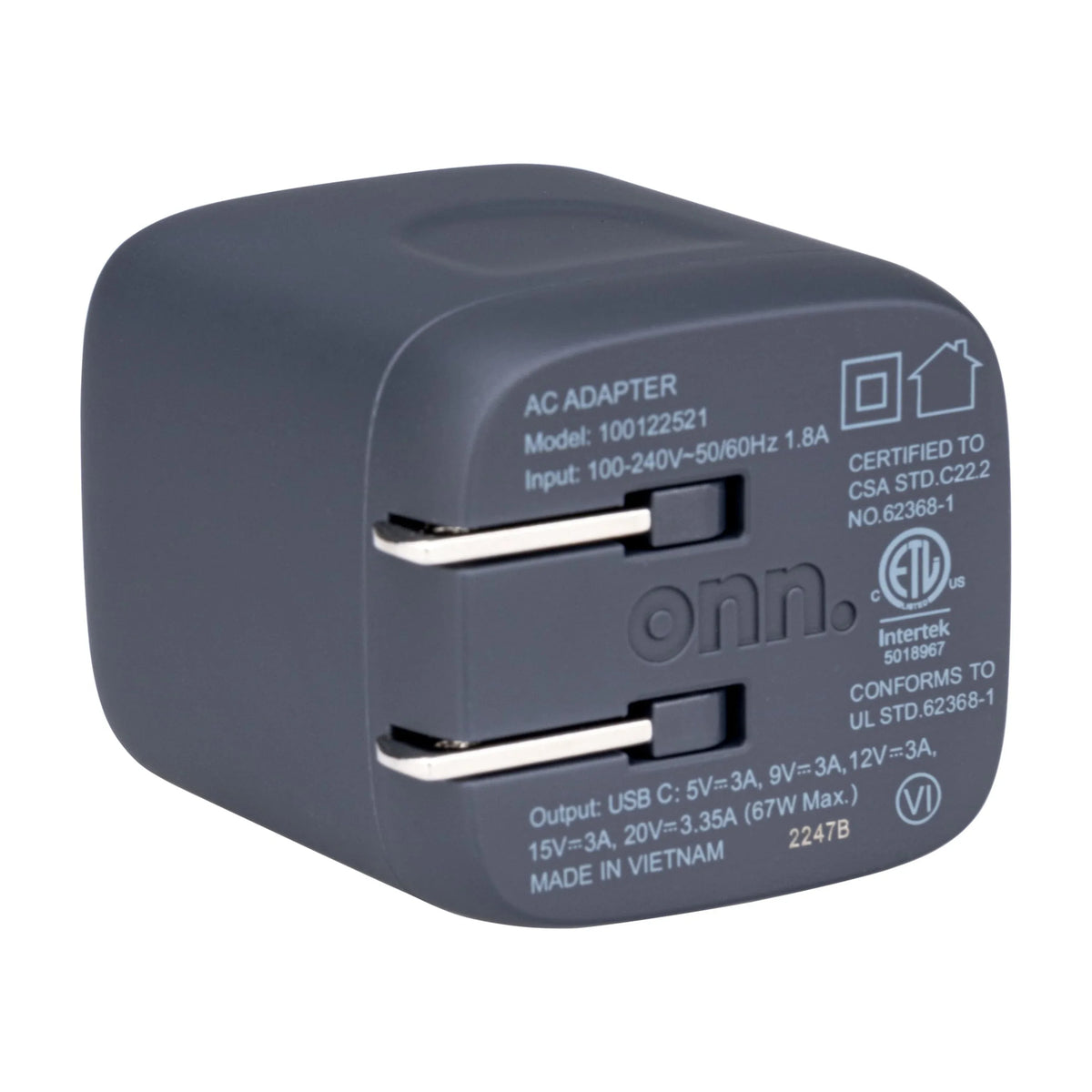onn. GAN 67W Laptop Charger with 1 USB-C Port, Compatible for Apple,Dell,HP,Asus,Acer,Lenovo,Grey