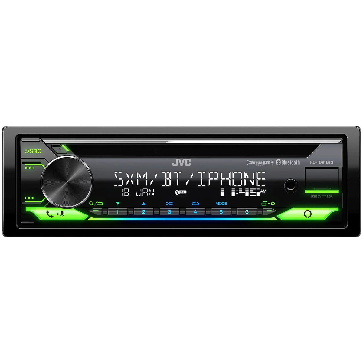 JVC KD-TD91BTS - CD Receiver w/ Bluetooth, Front USB, AUX, Amazon Alexa, SirusXM Ready + Two Pairs Of JVC 6x9" Speakers