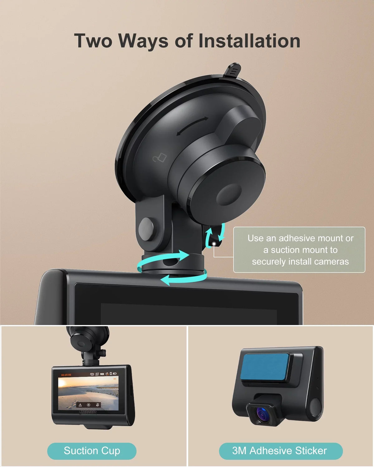 iZEEKER 4K Dash Cam Front and Rear Wi-Fi GPS, 4K+1080P Dual Dashcam, 3'' IPS Touchscreen, WDR, Night Vision, Parking Mode, G-Sensor, Black