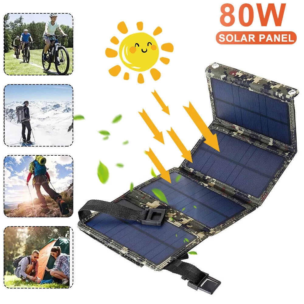 Jahy2Tech Foldable Outdoor 80W USB Solar Panel Portable Phone Charger Camping Hiking Rechargeable Battery High Quality