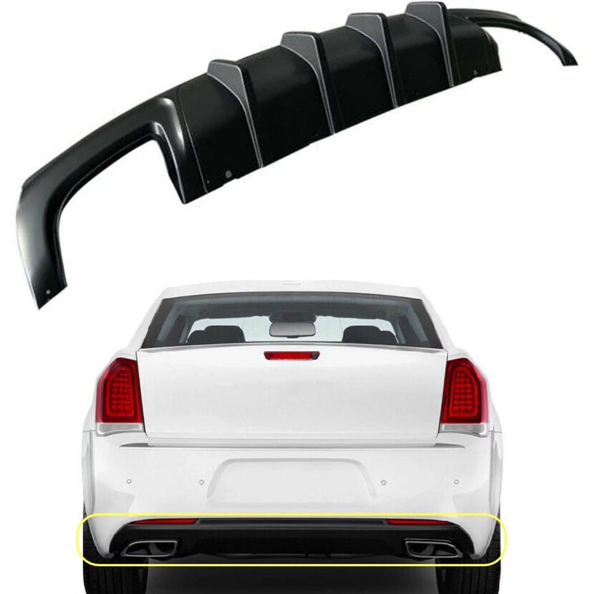 NINTE Rear Diffuser for 2015-2022 Chrysler 300 SRT Back Lip Matte Black Square Exhaust
