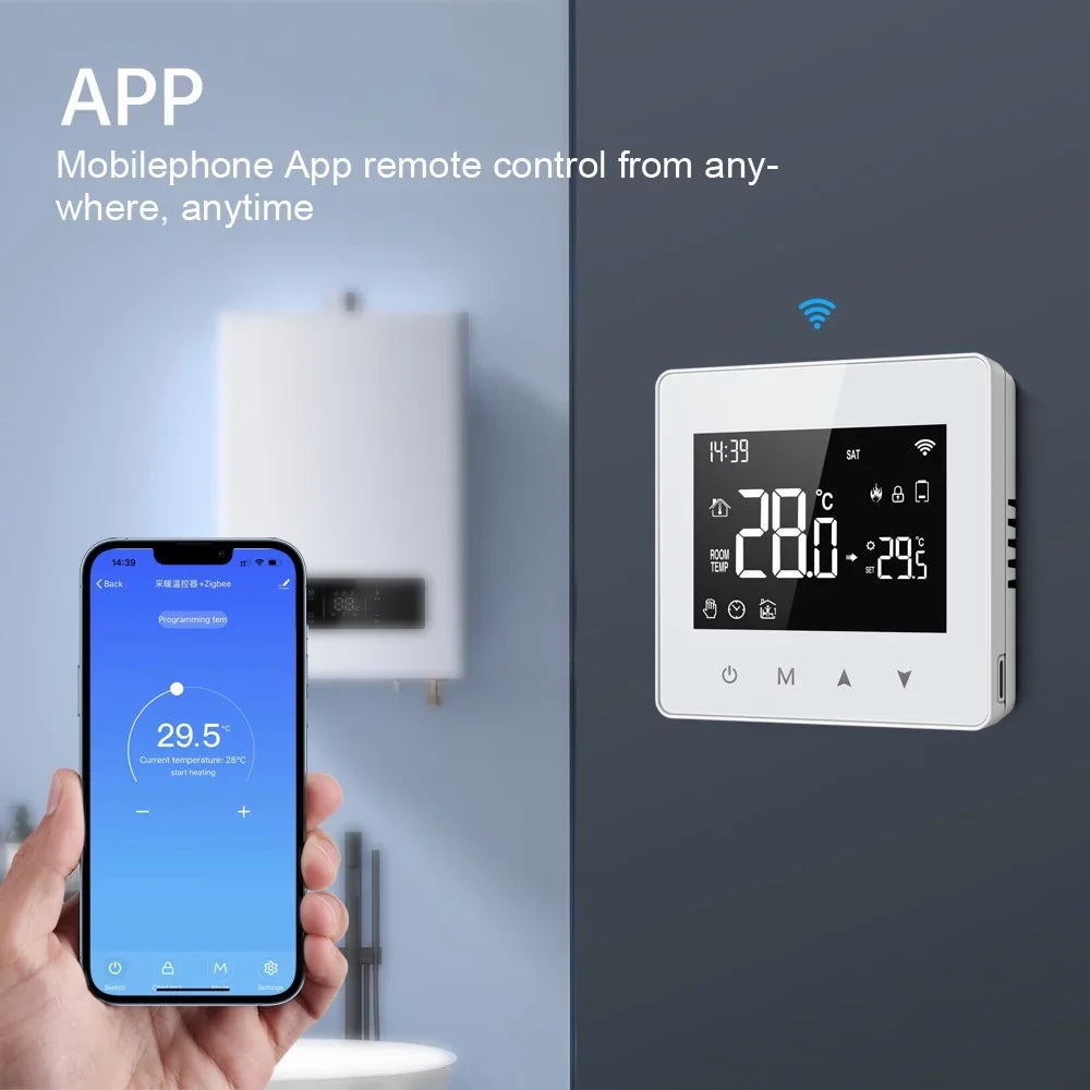 Pinnaco Compact Size Thermostat, Intelligent Temperature Controller for Water Gas Boiler, LCD Display, Adjustable Temperature