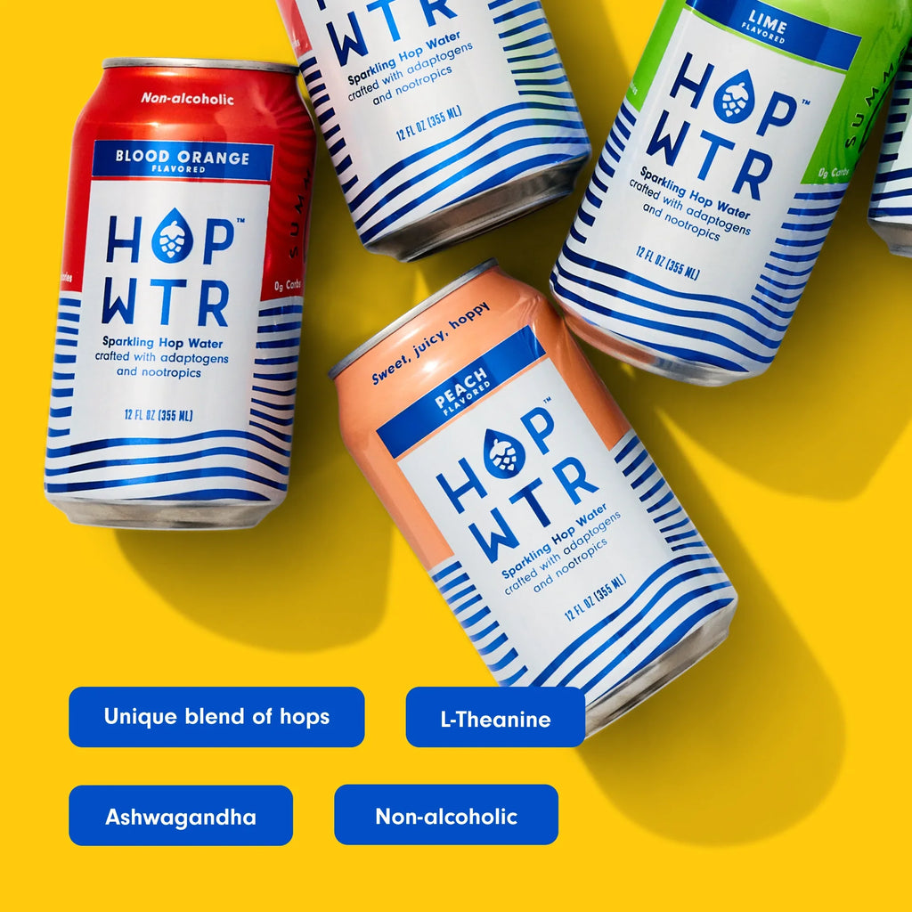HOP WTR - Sparkling Hop Water - Flavor Pack (12 Pack) - NA Beer, No Calories or Sugar, Low Carb, With Adaptogens and Nootropics for Added Benefits (12 oz Cans)