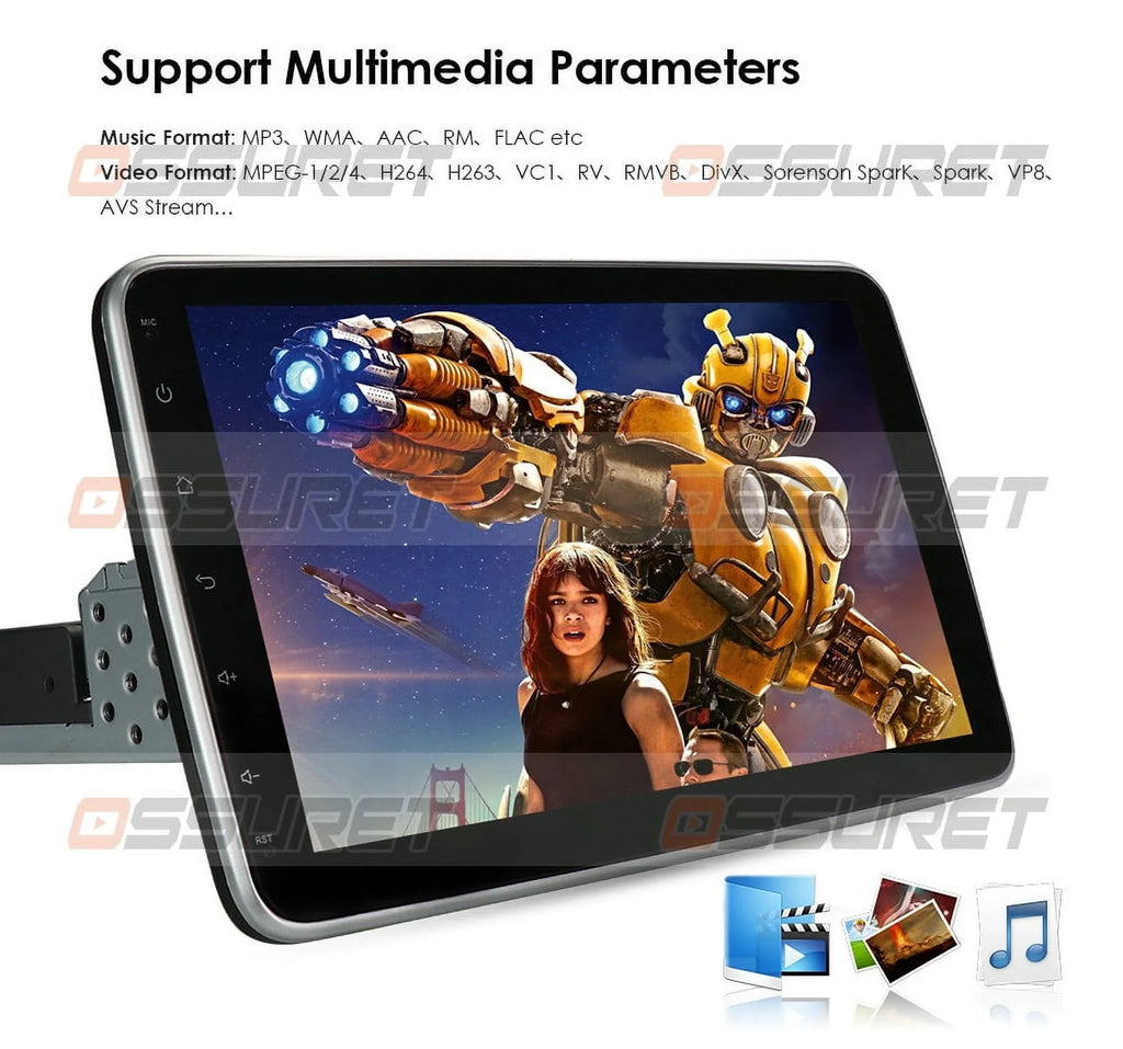 Hizpo Single 1 DIN Rotatable 10.1'' Android 10 Touch Screen With Apple Carplay& Android Auto Car Stereo Radio GPS Navigation Wifi Bluetooth