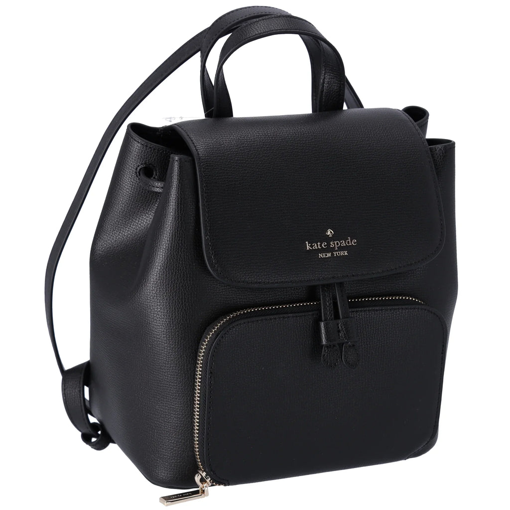 Kate Spade Kristi Refined Grain Leather Medium Flap Drawstring Backpack Black