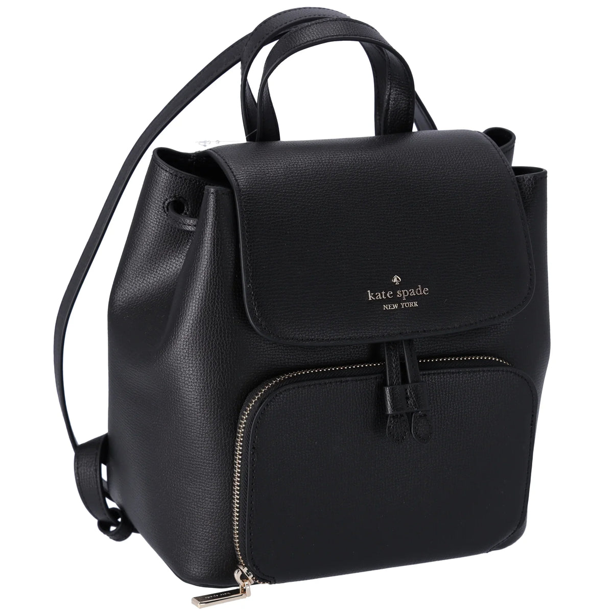 Kate Spade Kristi Refined Grain Leather Medium Flap Drawstring Backpack Black