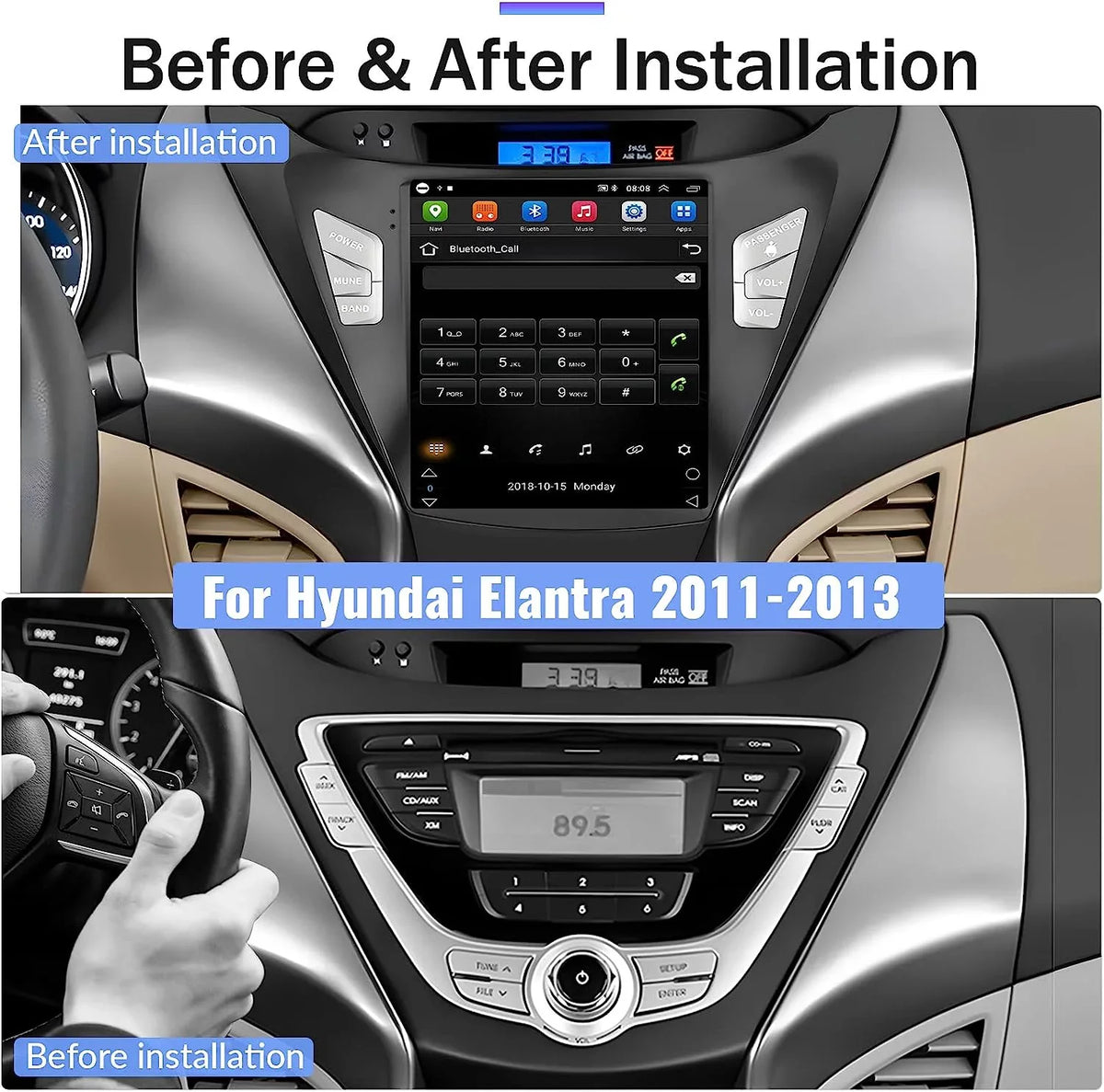 Podofo 2G+64G for Hyundai Elantra 2011 2012 2013 Android 9.7'' Touchscreen Car Stereo Radio Bluetooth FM Mirror Link GPS WIFI USB, with Backup Camera