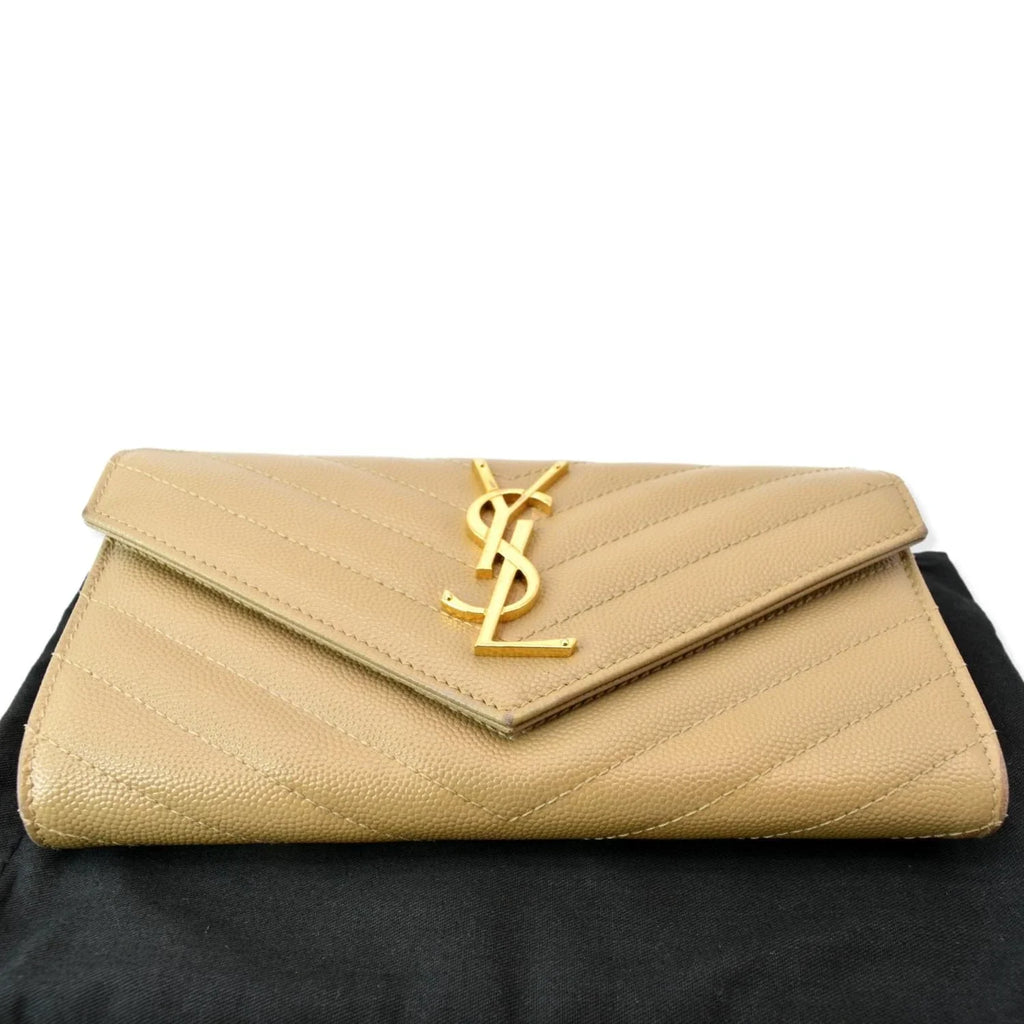 Pre-owned YVES SAINT LAURENT Monogram Grain De Poudre Wallet Beige