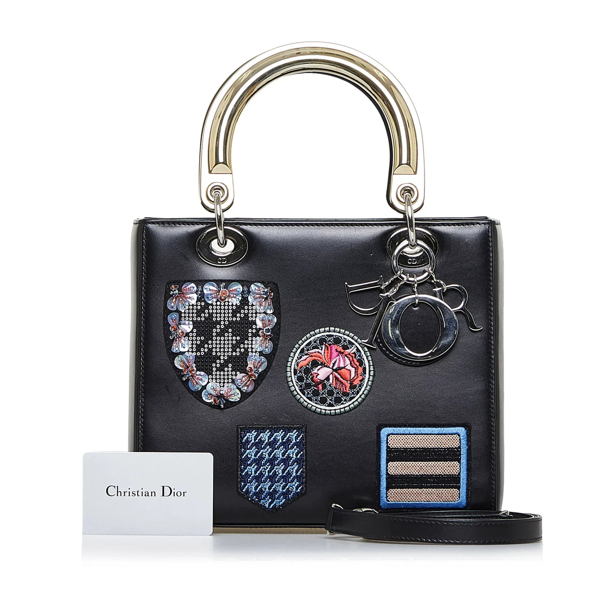 Pre-Owned Authenticated Medium Judgement Lady Dior Calf Leather Black Satchel Unisex (Good)