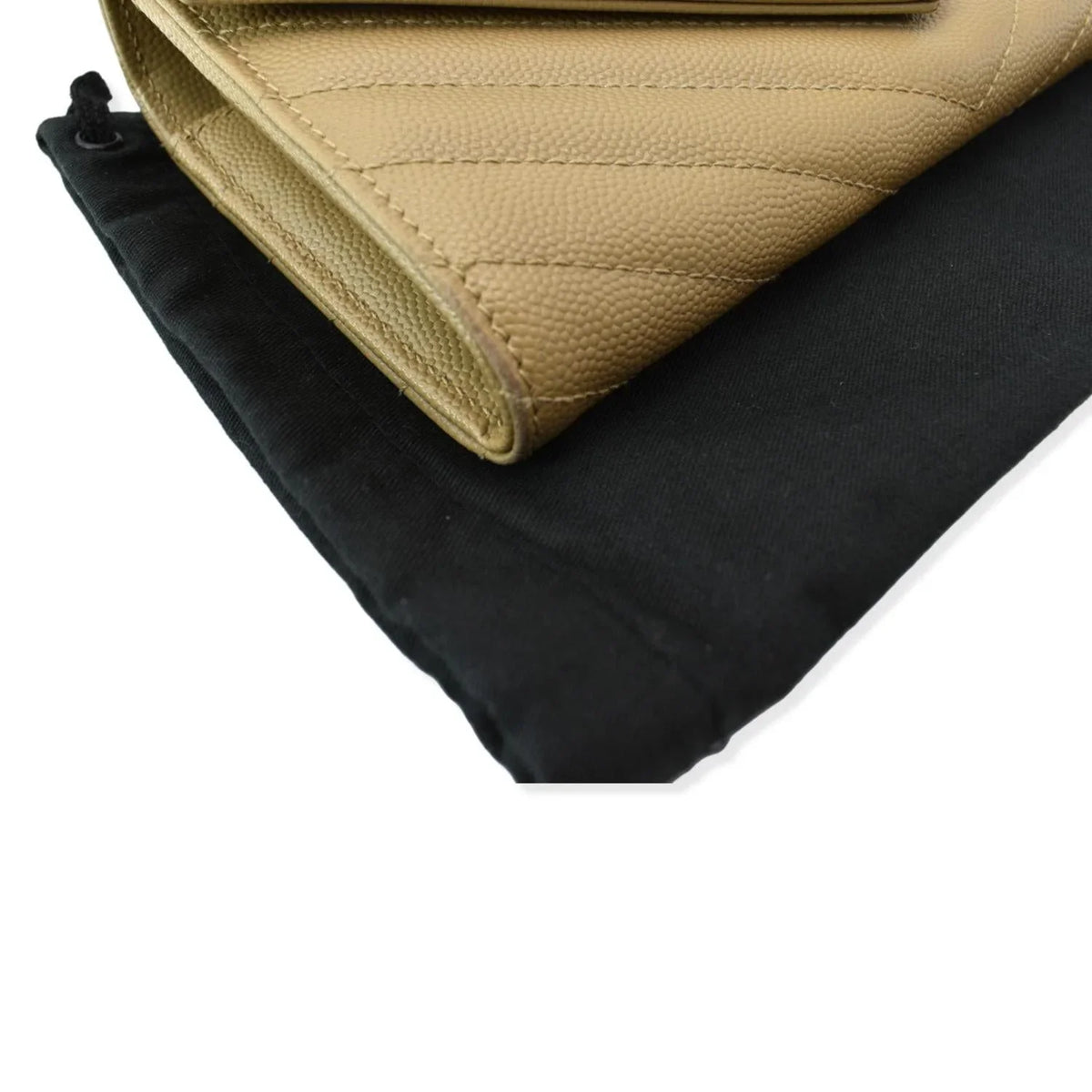 Pre-owned YVES SAINT LAURENT Monogram Grain De Poudre Wallet Beige