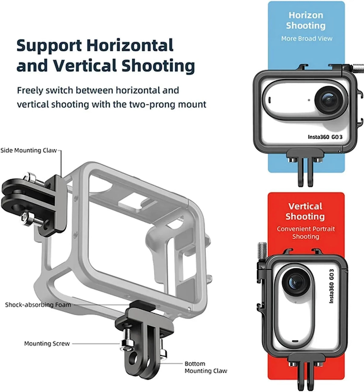 Ferbao Aluminum Alloy Frame Cage Compatible with Insta360 GO 3,Metal Protective Housing Camera Case Frame Shell