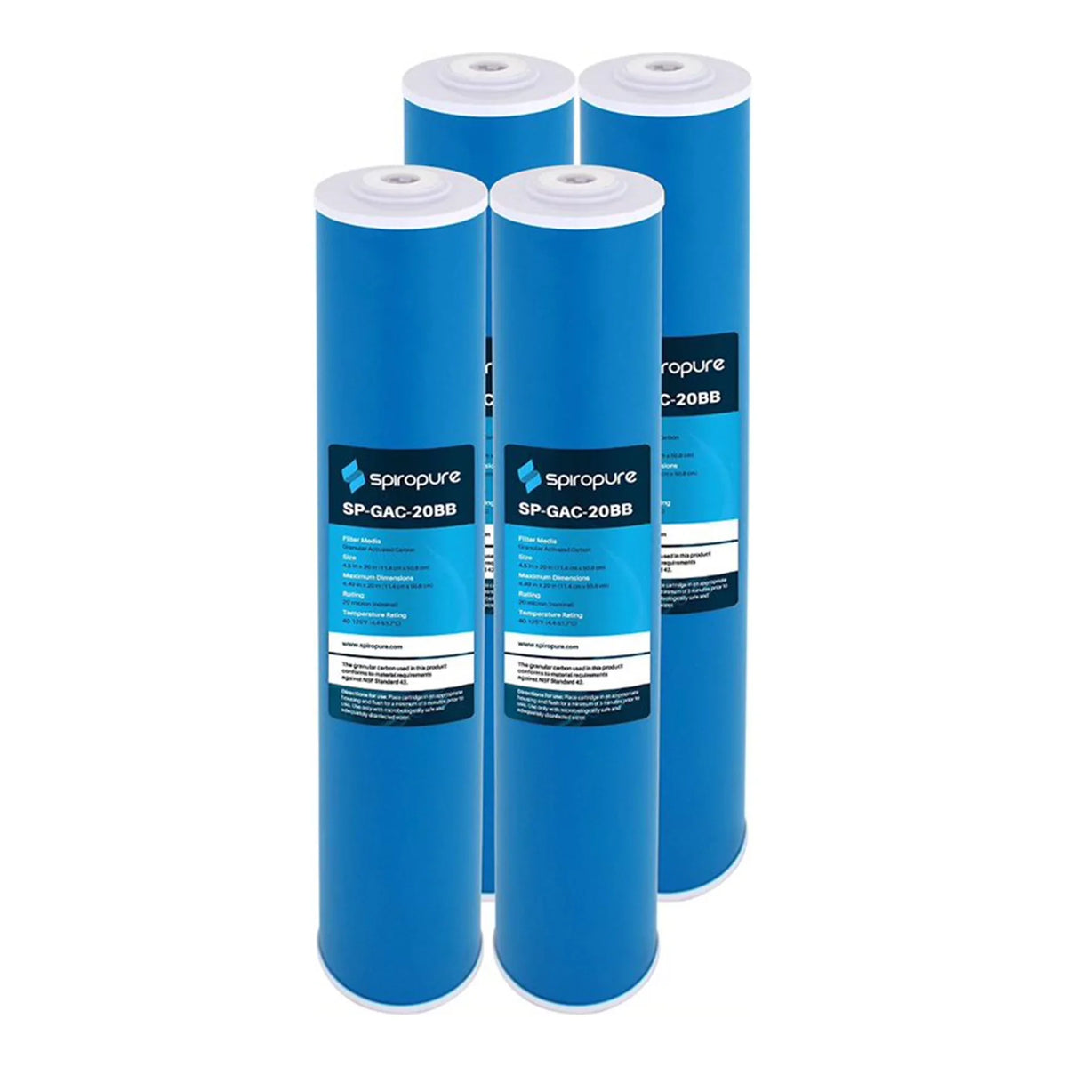 SpiroPure 20 Micron Granular Activated Carbon Water Filter, 4 Pack