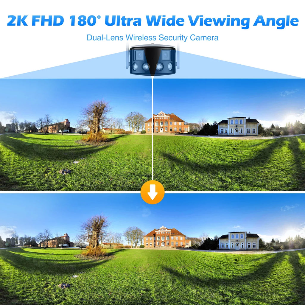 Toguard SC10 2K Wireless Security Camera Outdoor, 180° Ultra-Wide View Dual Lens Bullet Surveillance Camera Wireless Connector
