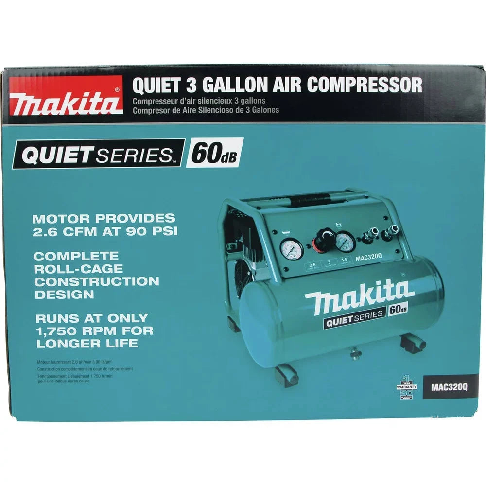 Makita MAC320Q Quiet Series 1-1/2 HP 3 Gallon Oil-Free Hand Carry Air Compressor