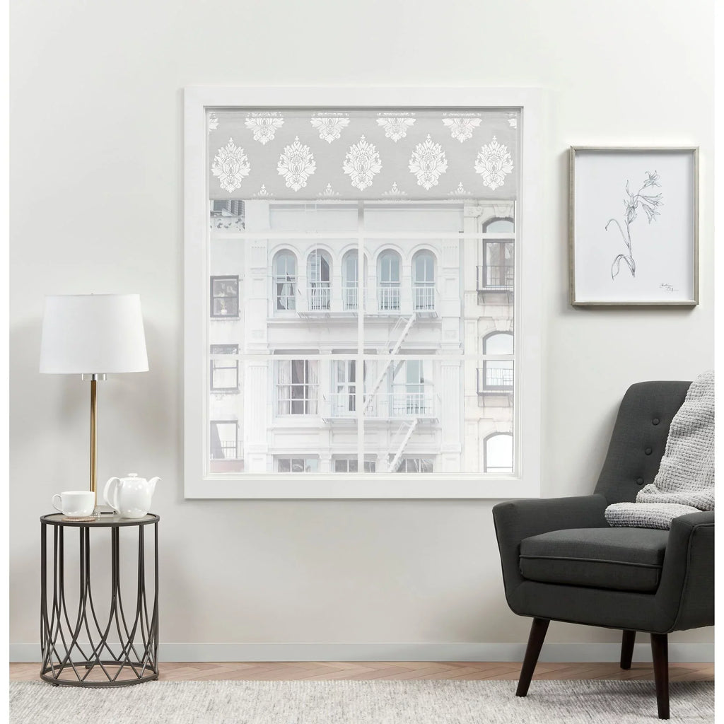 Exclusive Home Marseilles Damask 100% Blackout Roman Shade, 34"x64", Silver