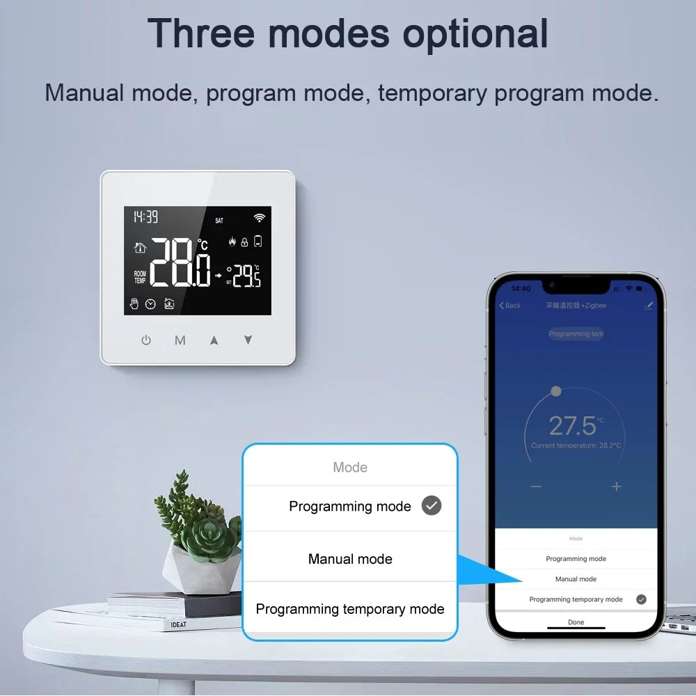 Pinnaco Compact Size Thermostat, Intelligent Temperature Controller for Water Gas Boiler, LCD Display, Adjustable Temperature