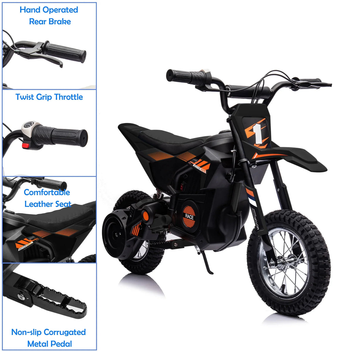 JoyWheels 24V Electric Child Dirt Bicycle, Toy Motorcycle Boys Motor Bicycle, Ages 13 Years +, 13mph, Black