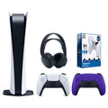 Sony Playstation 5 Digital Edition Console with Extra Purple Controller, Black PULSE 3D Headset and Surge PowerPack Battery Pack & Charge Cable Bundle