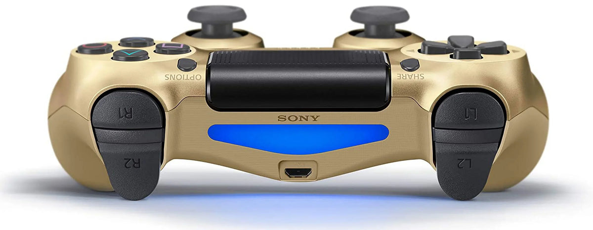 Pre-Owned Sony Dual Shock Gold Gaming Controller For PS4 Console + Wireless Black Chatpad for PS4 Controller BOLT AXTION Bundle. (Refurbished: Like New)